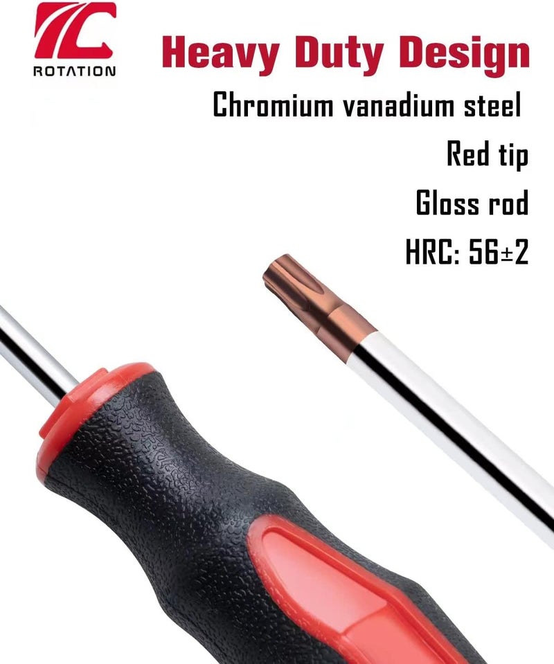 ROTATION 4PCS Magnetic Tip Torx Screwdriver Set, 4 Torx Star Screwdrivers, T20, T25, T27, T30, Red Tip | Red, Gloss, S2 Steel - Image 5